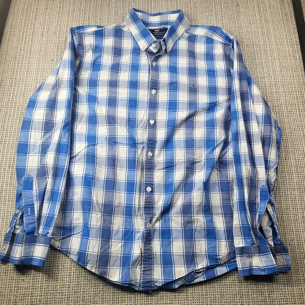 Vineyard Vines Shirt Mens XL Blue Plaid Long Sleeve Whale Shirt Button Down
